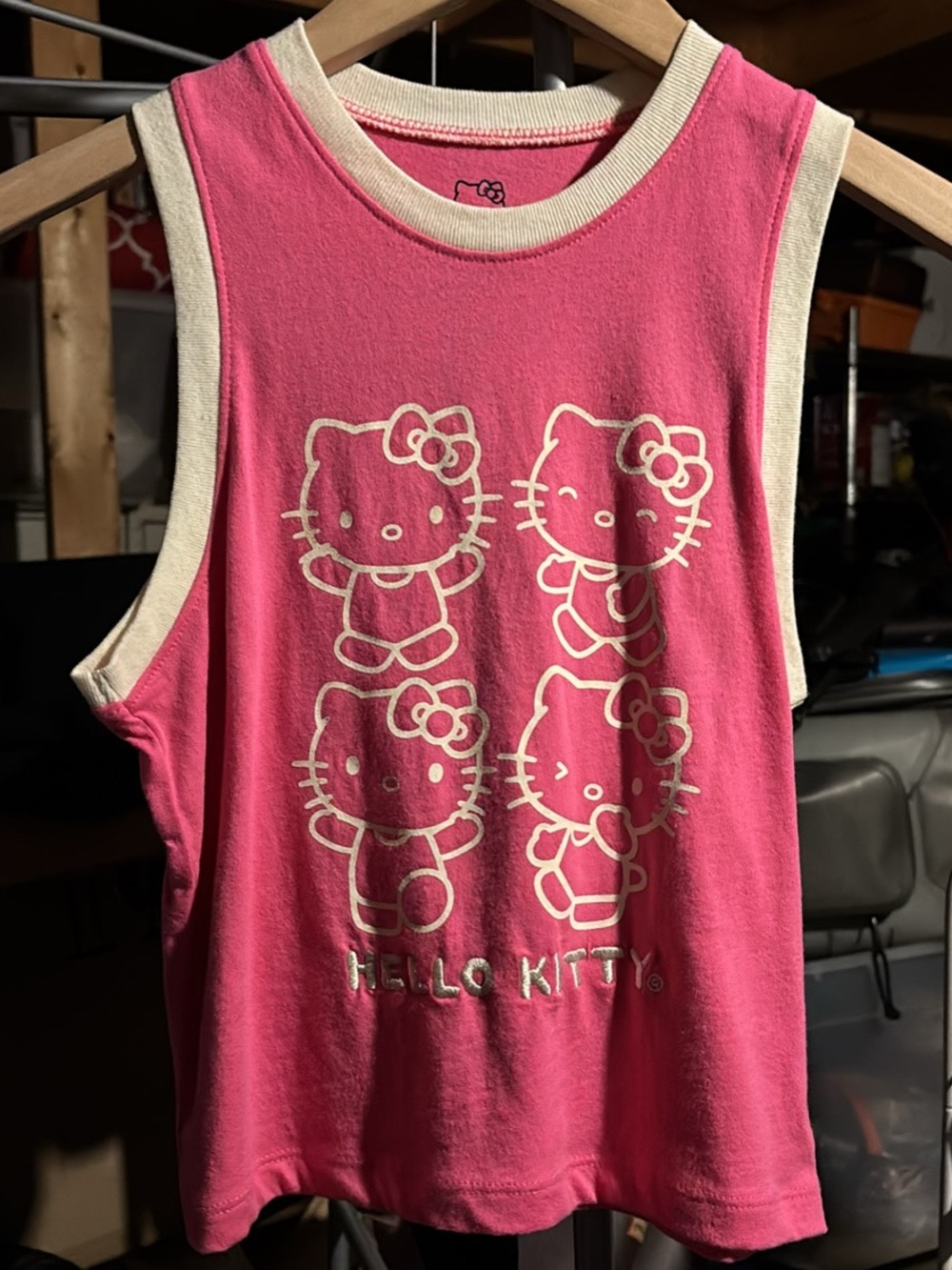 Hello Kitty Girls' Pink Graphic Tank Top with Cream Trim
